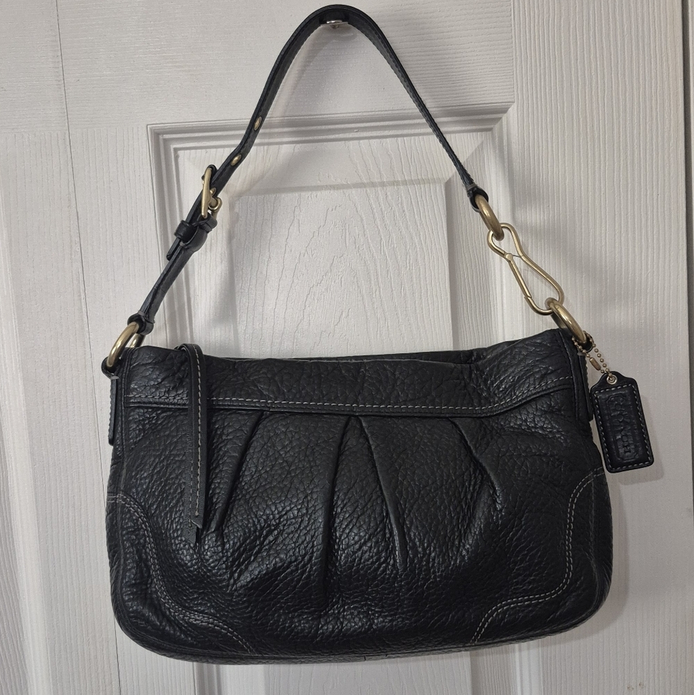 Coach Mini Black Pebbled Leather Purse Hamptons Zippered Shoulder Bag 12917